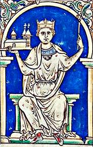 El rey Esteban en una miniatura de la Historia Anglorum de Mateo de París (siglo XIII).